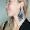 Stained Glass-like Art Deco-Inspired Chandelier Earrings by DUBLOS - Blue
