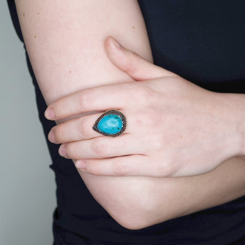 Gold Plated Sterling Silver Turquoise Adjustable Statement Ring