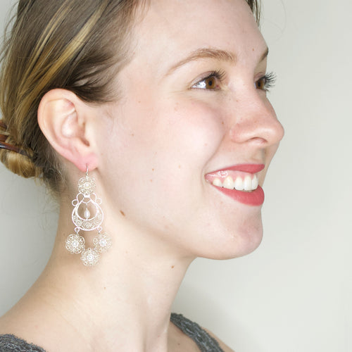 Silver Filigree with Drop Pearls Earrings