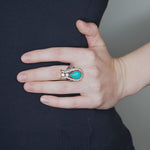 Ottoman-Inspired Turquoise Crystal Tulip Statement Ring - Size 7.5