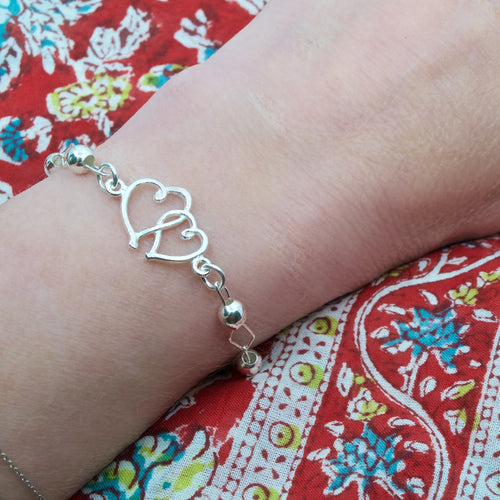 Conjoined Hearts .925 Silver Bracelet from Taxco, Mexico