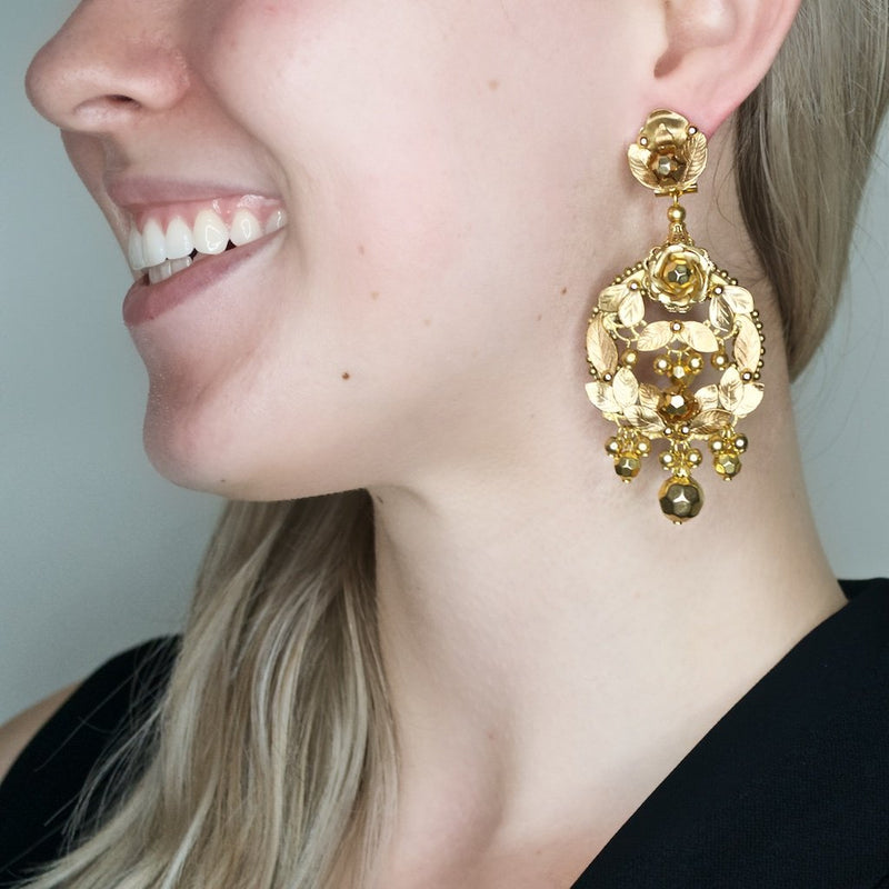 Ruby Flower Pattern Gold Plated Earrings - Sanvi Jewels Pvt. Ltd. - 2641277