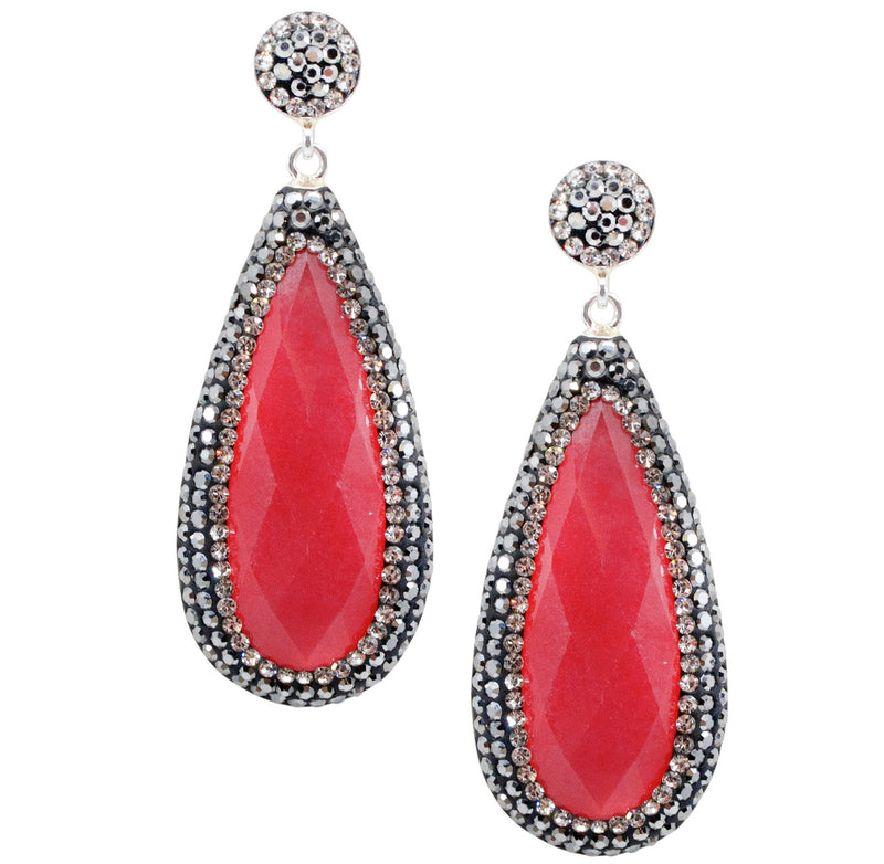 Sterling Silver Crimson Druzy Quartz and Crystal Earrings
