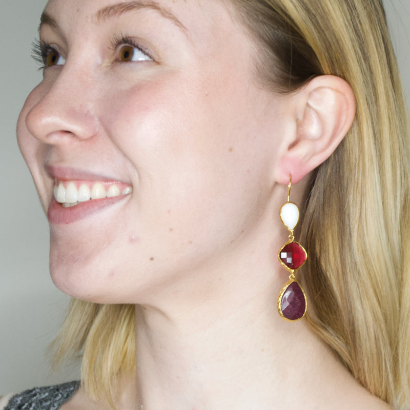 Cascading Pink and Pearl Turkish Gem Earrings