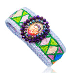 Embroidered Multicolor Frida Kahlo Image Mexican Cuff Bracelet