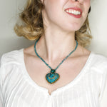 Embroidered Heart Mexican Drop Necklace - Sky Blue