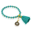 Balinese Traditional Coin and Tassel Turquoise Colored Bead Bracelet - One Size Fits Most