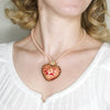 Pink and Scarlet Embroidered Heart Mexican Drop Necklace