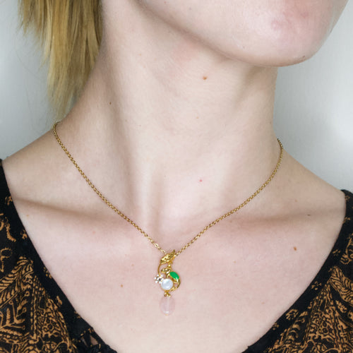 Chameleon and Rose Quartz Pendant Necklace by Eric et Lydie
