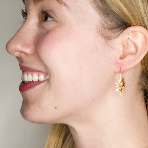 Drop Peach and White Flower Earrings by Eric et Lydie