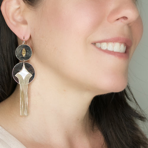 Mother of Pearl Double Drop Earrings by Satellite Paris