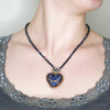 Embroidered Heart Mexican Drop Necklace - Navy and Gold