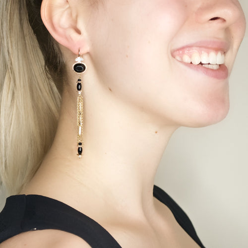 Onyx and Swarovski Crystal Tassel Earrings by Satellite Paris