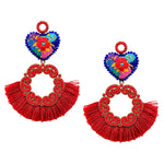 Red and Blue Embroidered Heart Fan Earrings