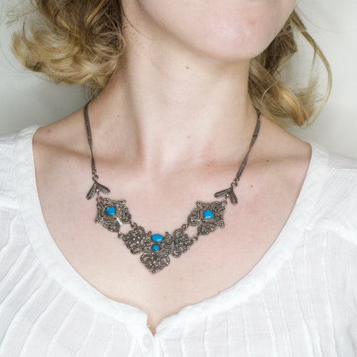Queenly Sterling Silver and Turquoise Necklace - Armenian Jewelry