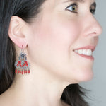 Sterling Silver Frida Kahlo Filigree "M" Earrings with Coral Beads