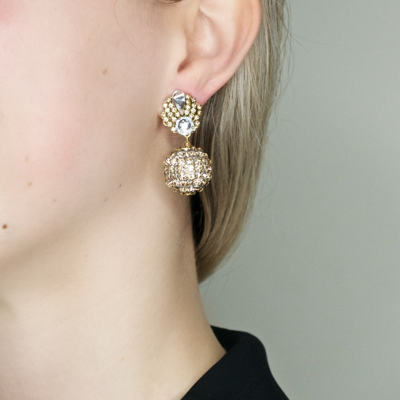 Golden Crystal Drop Earrings by DUBLOS