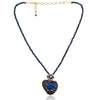 Embroidered Heart Mexican Drop Necklace - Navy and Gold