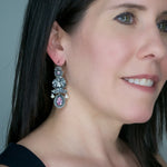 Frida Kahlo Silver Filigree "Jardin" Earrings from Oaxaca - Sparkling Crystals