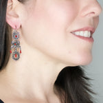Sterling Silver Frida Kahlo "Jardin" Filigree Earrings with Coral Beads
