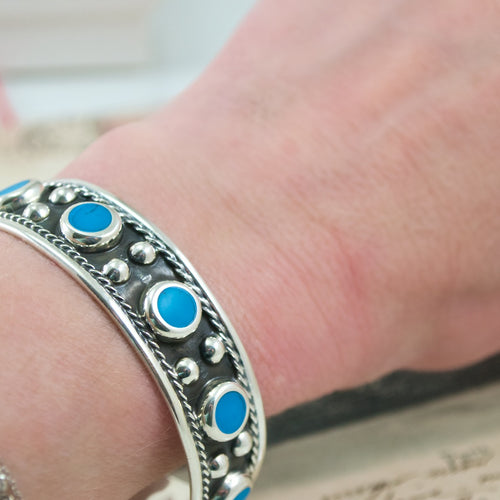 Turquoise and Silver Cuff from Taxco, Mexico