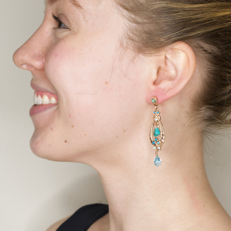 Mediterranean Rose Gold and Turquoise Crystal Drop Earrings by AMARO