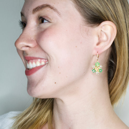 Lush Green Flower Wreath Drop Earrings by Eric et Lydie