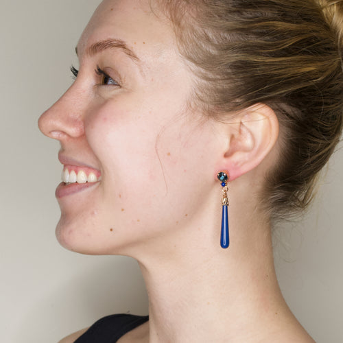 Deep Blue Swarovski Crystal Rose Gold Drop Earrings by AMARO