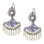 Sterling Silver Frida Kahlo Filigree Earrings with Crystals and Pearls