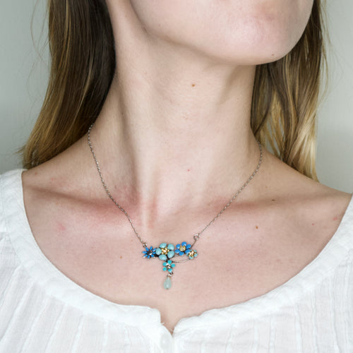 Blue Flower Chain Drop Necklace by Eric et Lydie