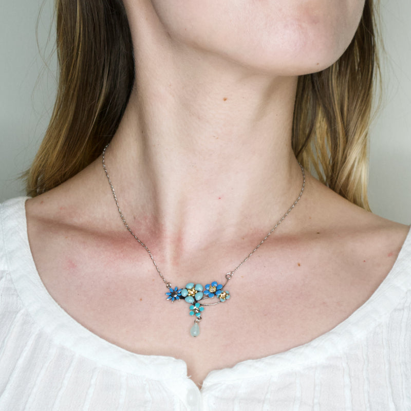 Blue Flower Chain Drop Necklace by Eric et Lydie