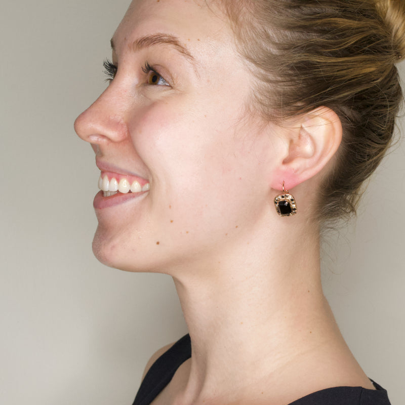 Black Onyx and Rose Gold Drop Empress Earrings by AMARO
