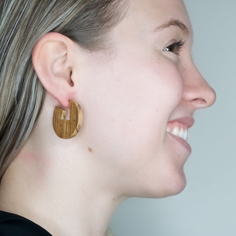 Wooden Carved Circle Post Earrings