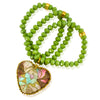 Moss GreenCrystal Beads and Embroidered Heart Stretch Bracelet
