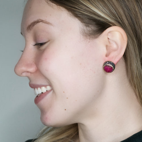 Ruby Star Speckle Gem Post Earrings