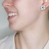 Silvered Flower Emerald Post Earrings