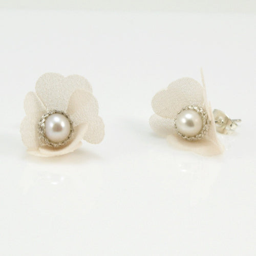 Pearl Studs with Silk Petals by Atelier Godolé