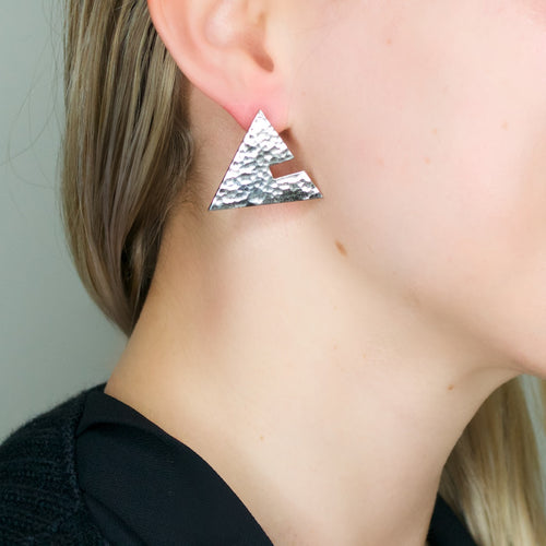 Silver Cut Out Triangle Post Earrings