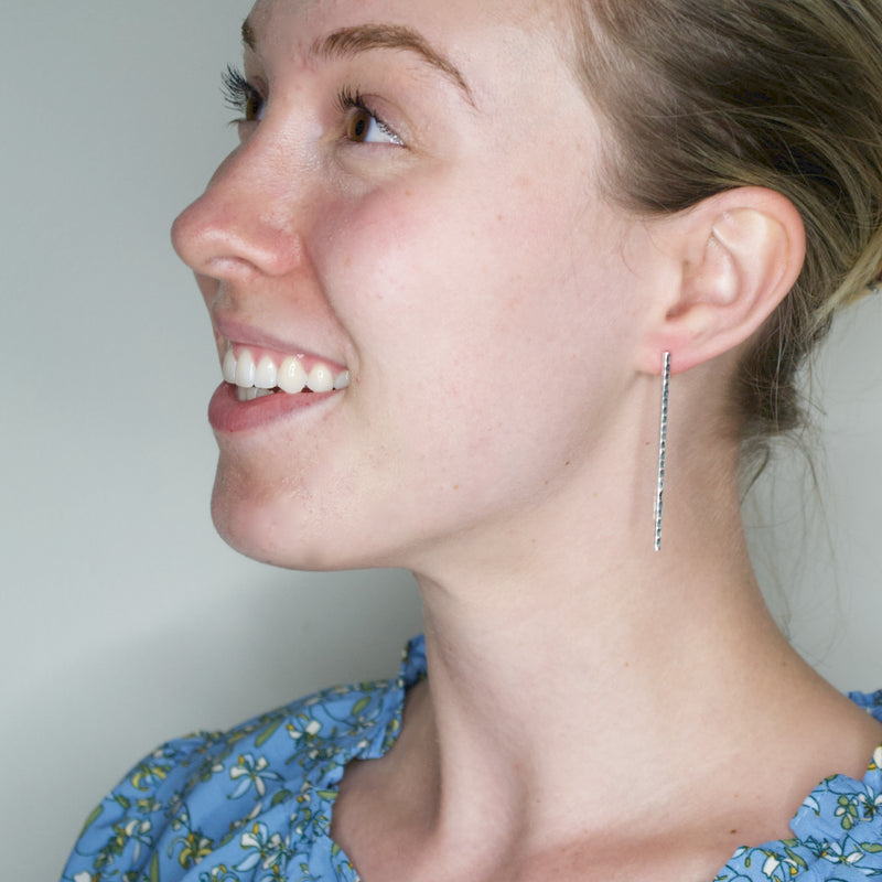 Sterling Silver Textured Bar Earrings from Taxco, Mexico