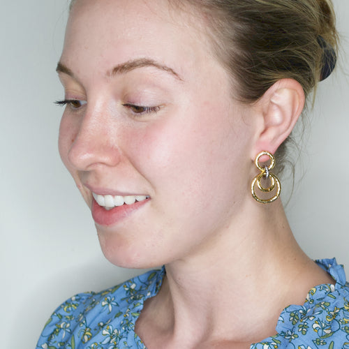 Gold Plated Brass Turkish Earrings - Silver Gems