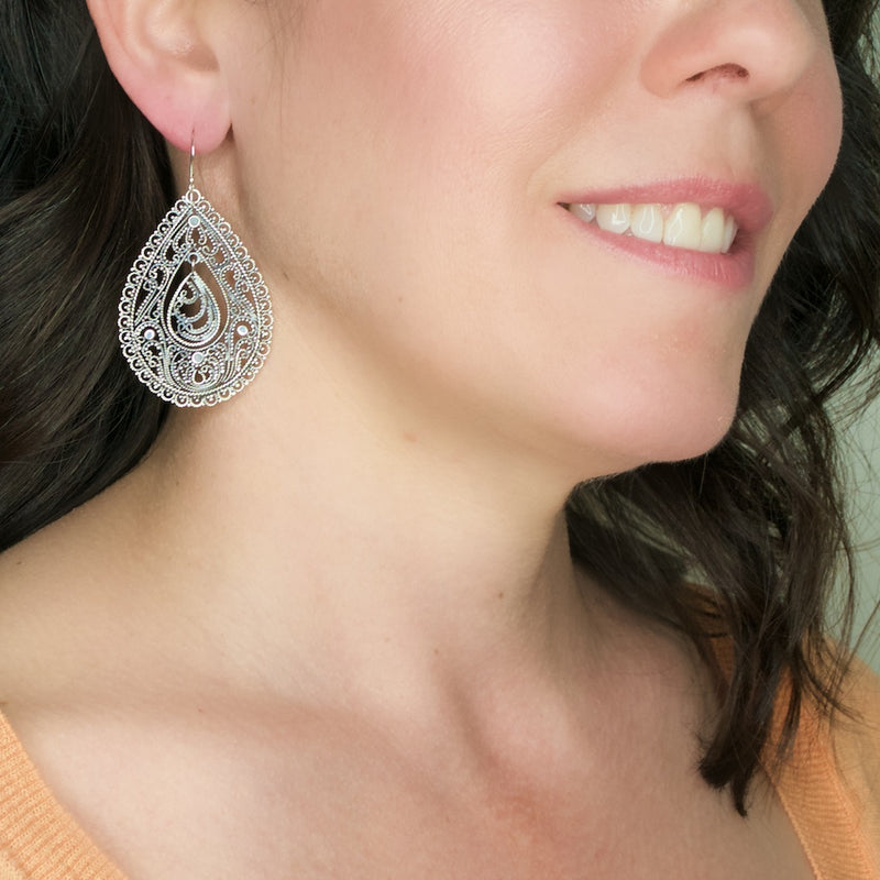 Stunning Filigree Drop Pendant Earrings from Taxco, Mexico