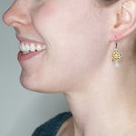 Gold and Pearl Flower Drop Earrings by Eric et Lydie