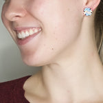 Hand Beaded Post Earrings - Light Blues