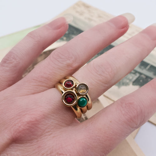 Chic Garnet And Malachite Adjustable Cocktail Ring by Satellite Paris