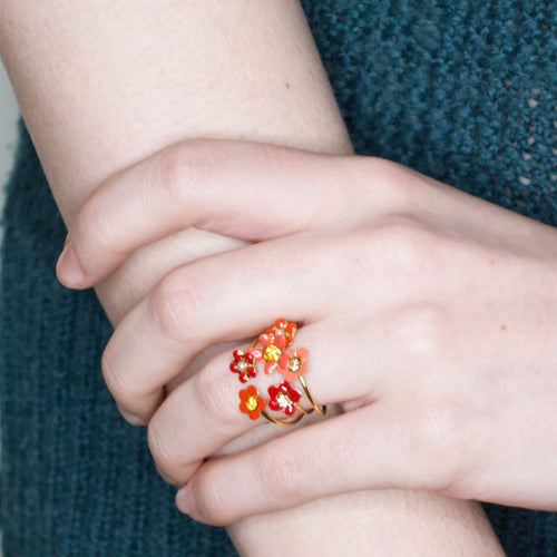 Sunset Reds and Oranges Floral Stackable Ring by Eric et Lydie