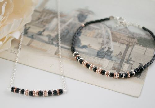 Onyx and Silver Bead Necklace by CLO&LOU