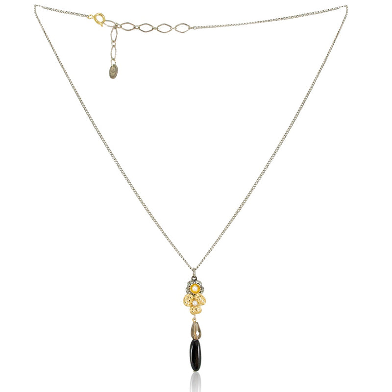 Flower and Onyx Drop Pendant Necklace by Eric et Lydie
