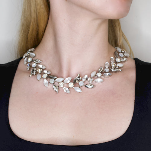 Climbing Vine Mother of Pearl Silver Moonstone Swarovski Collar  Necklace by AMARO