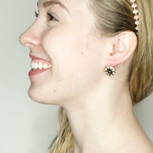 Rose Gold Onyx and Crystal Pendant Earrings by AMARO