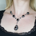 Sparkling Sterling Silver Onyx Drop Necklace
